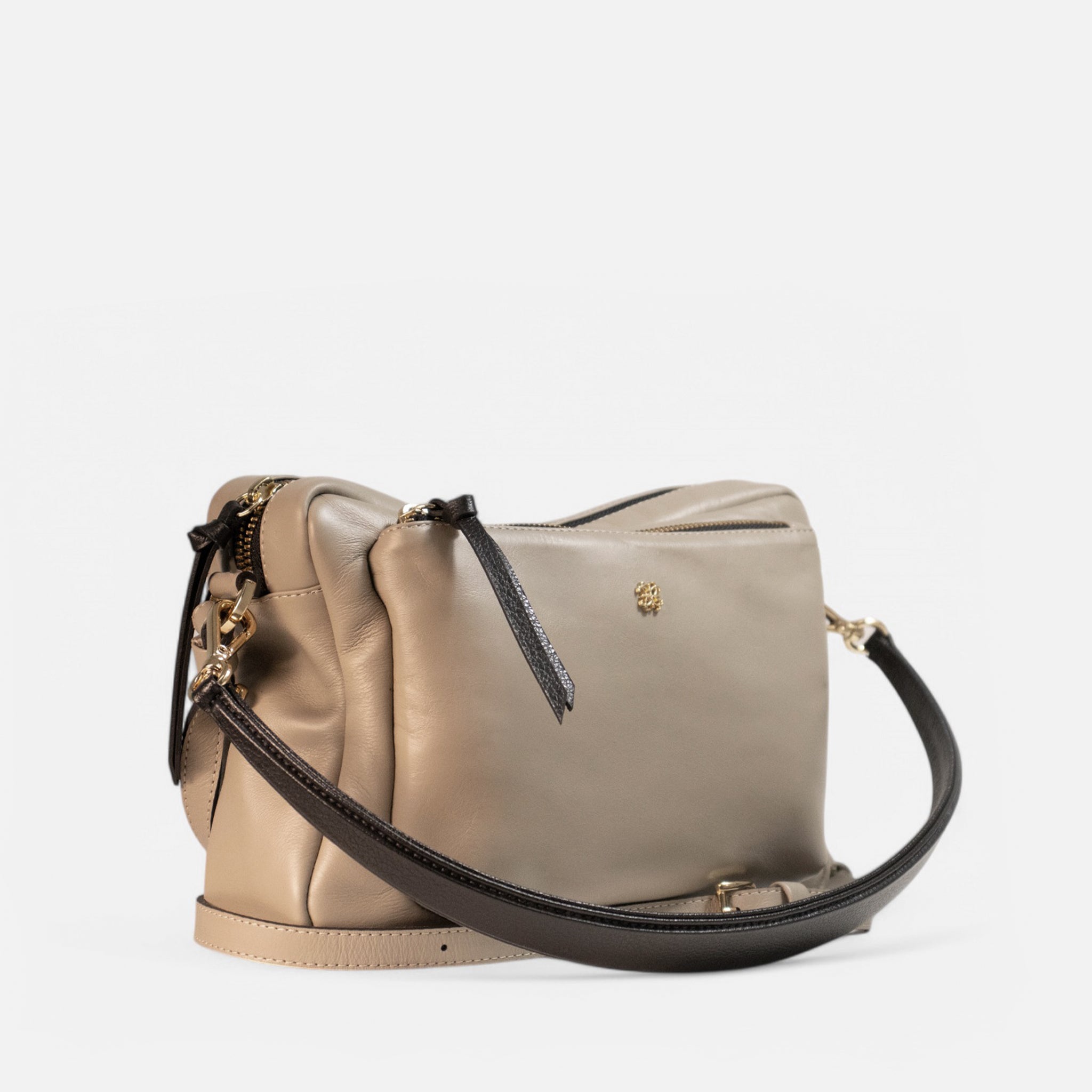 Bolsa Mira em Couro Khaki com Preto