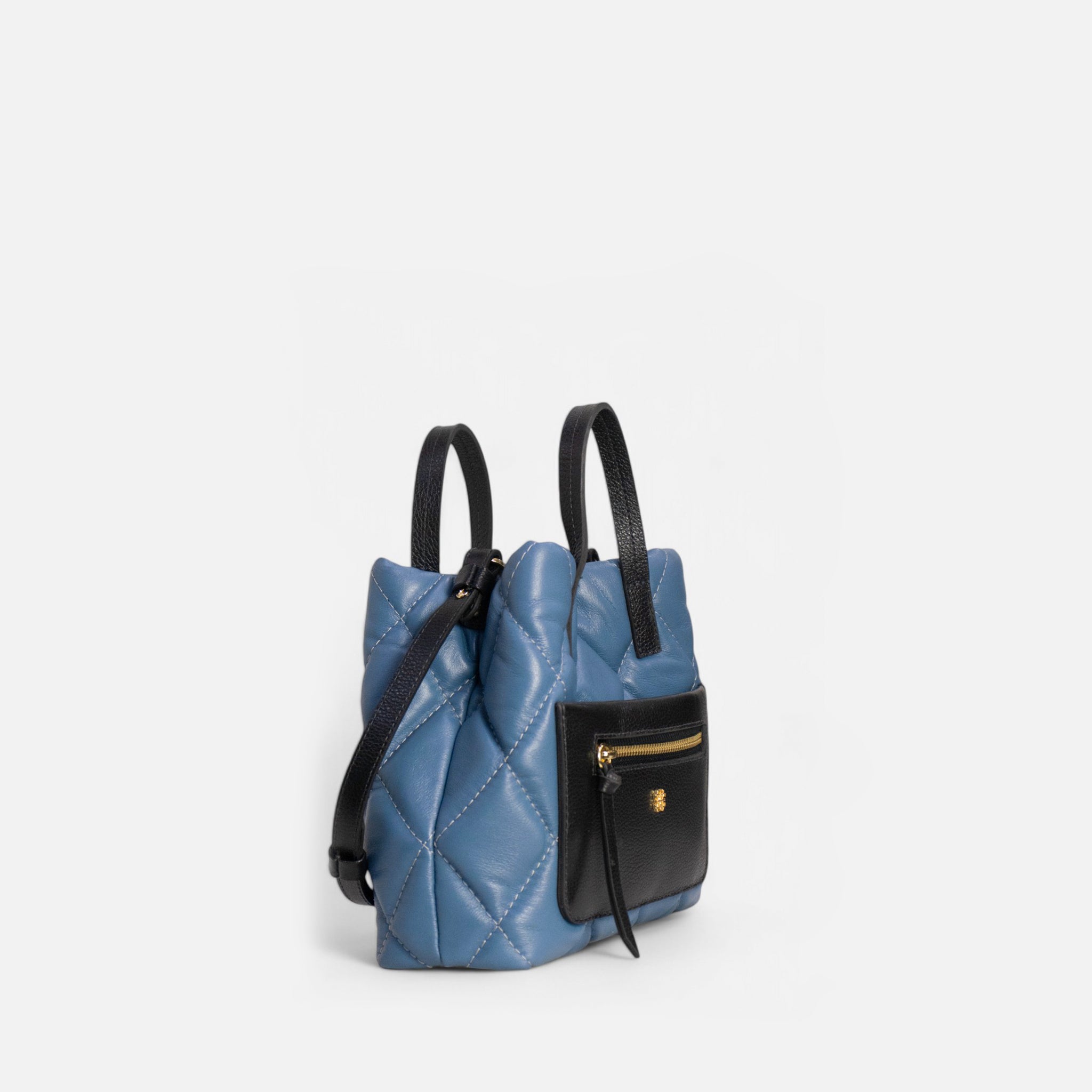 Bolsa Rafa P em Couro Denim e Preto